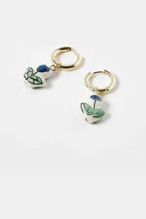 Oliver Bonas Bryony Ceramic Flower Hoop Drop Earrings