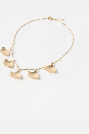 Oliver Bonas Anish Organic Leaf & Mini Pearl Statement Necklace