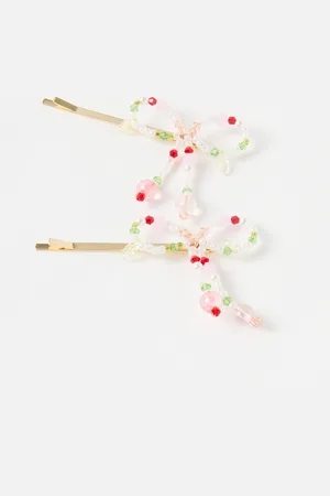 Oliver Bonas Aliza Gem & Faux Pearl Bow Hair Slides Set of Two