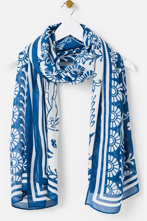 Oliver Bonas Navy & White Horse Tile Print Lightweight Scarf