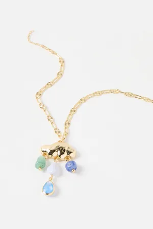Oliver Bonas Taranis Cloud & Blue Stone Gold Tone Pendant Necklace