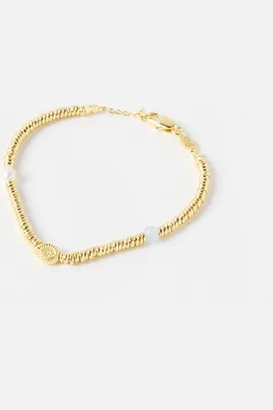 Oliver Bonas Sora Shell, Pearl & Aquamarine Textured Beaded Bracelet