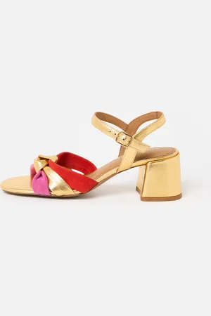 Oliver Bonas Gold Metallic & Multicolour Knot Heeled Sandals, size UK 5