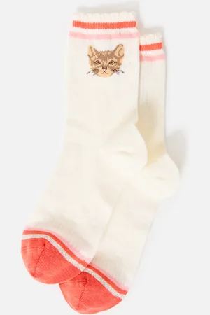 Oliver Bonas Coral & Pink Sporty Cat Socks