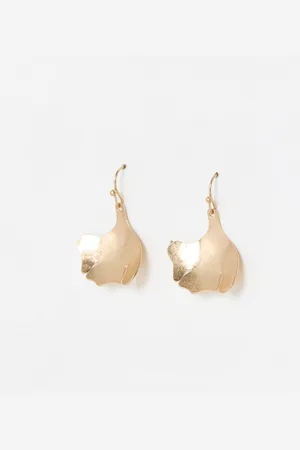 Oliver Bonas Anisha Tone Organic Leaf Charm Drop Earrings