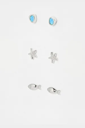 Oliver Bonas Mira Opalite, Fish & Starfish Sterling Silver Stud Earrings Set