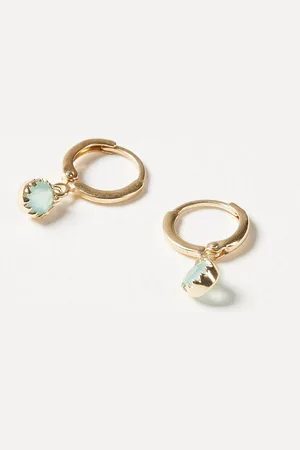 Oliver Bonas Alula Round Blue Chalcedony Drop Gold Plated Huggie Earrings