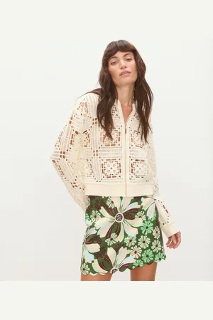 Oliver Bonas Ivory Crochet Square Zip Up Cardigan, size 12