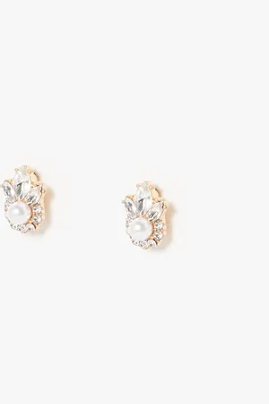 Oliver Bonas Cassia Teardrop & Faux Pearl Stud Earrings