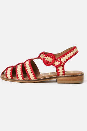 Oliver Bonas Red & Natural Raffia Weave Fisherman Sandals, size UK 5