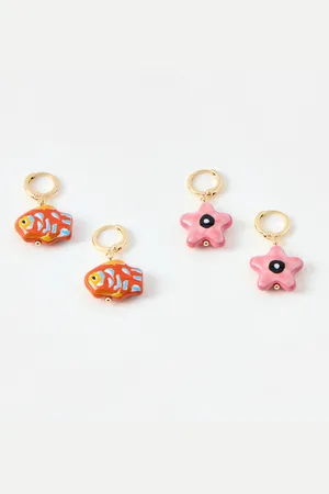 Oliver Bonas Kailea Ceramic Fish Charm Huggie Earrings Set of Four