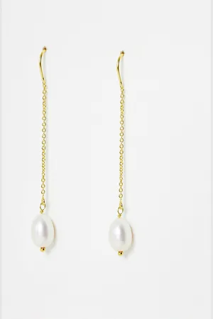 Oliver Bonas Yana Freshwater Pearl Gold Plated Thread Through Chain Earrings