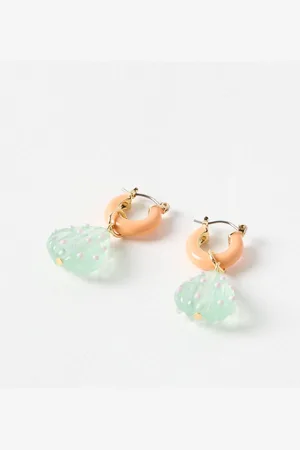 Oliver Bonas Loana Enamel Hoop & Bead Drop Earrings