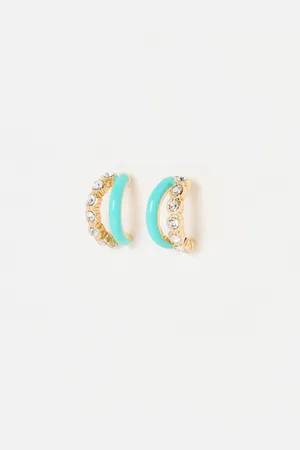 Oliver Bonas Anelli Blue Enamel & Stone Inlay Hoop Earrings