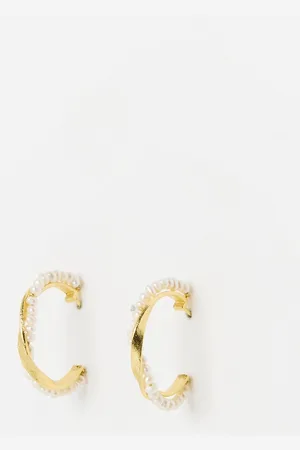 Oliver Bonas Dina Pearl Twisted Gold Plated Hoop Earrings