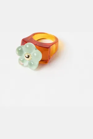 Oliver Bonas Nikki Green & Flower Statement Ring, size Medium/Large