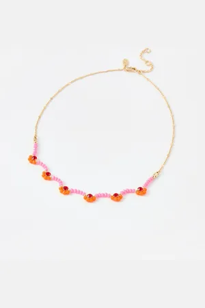 Oliver Bonas Rosalie Pink & Orange Beaded Flower Chain Necklace