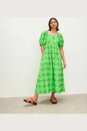 Oliver Bonas Floral Broderie Tile Puff Sleeve Midi Dress, size 12