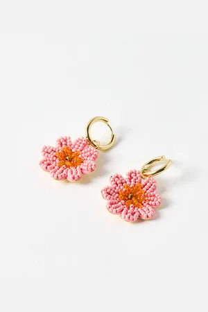 Oliver Bonas Jin Pink Beaded Flower Drop Earrings