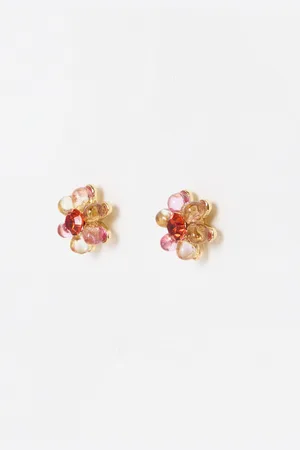 Oliver Bonas Dru Pink & Orange Flower Stud Earrings