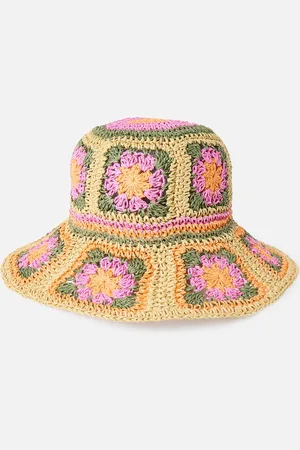 Oliver Bonas Crochet Flower Straw Bucket Hat