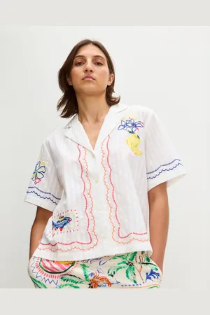 Oliver Bonas Embroidered Lemon Textured Short Sleeve Shirt, size 8