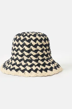 Oliver Bonas Cream & Striped Crochet Straw Bucket Hat