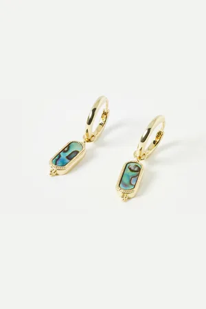 Oliver Bonas Alys Oval Paua Shell Gold Plated Hoop Earrings