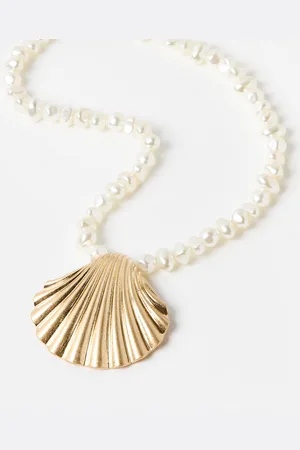 Oliver Bonas Fand Faux Pearl Shell Pendant Necklace