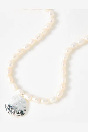 Oliver Bonas Alice Silver Plated Disc Beaded Pearl Necklace