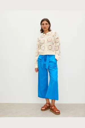 Oliver Bonas Tie Waist Cropped Wide Leg Trousers, size 14