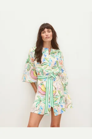 Oliver Bonas Summer Tropical Print Tie Waist Mini Shirt Dress, size 8