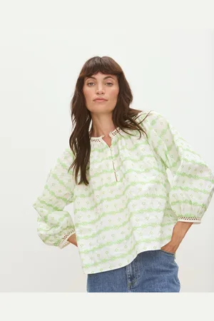 Oliver Bonas White & Striped Embroidered Blouse, size 18