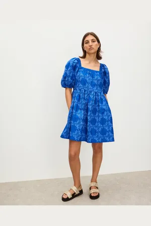 Oliver Bonas Floral Broderie Tile Puff Sleeve Mini Dress, size 18