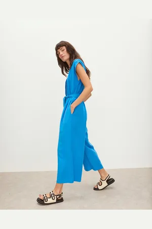 Oliver Bonas V Neck Tie Waist Cropped Jumpsuit, size 16