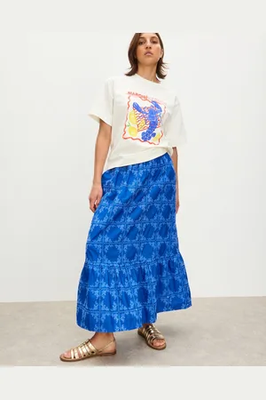 Oliver Bonas Floral Broderie Tile Tiered Midi Skirt, size 14