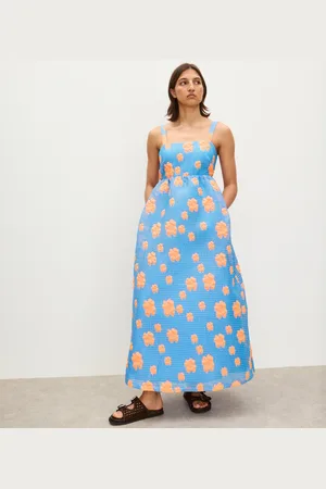 Oliver Bonas & Orange Floral Jacquard Square Neck Midi Dress, size 12