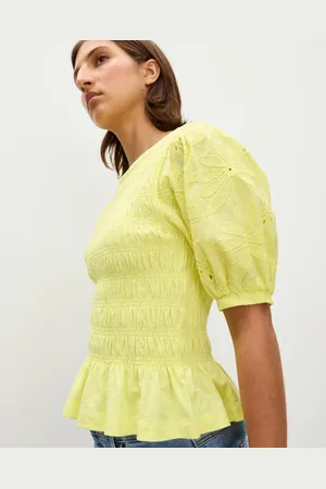 Oliver Bonas Shirred Broderie Puff Sleeve Top, size 16
