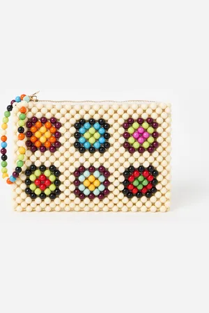 Oliver Bonas Mara Cream Geometric Beaded Zipped Pouch