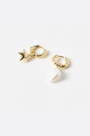 Oliver Bonas Kyla Pearl Moon & Star Drop Earrings