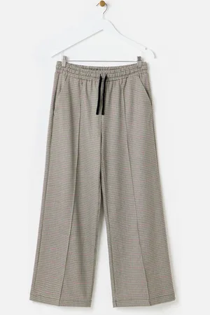 Oliver Bonas Khaki Checked Wide Leg Trousers, size 18