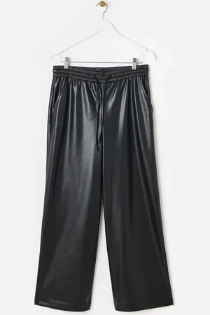 Oliver Bonas Faux Leather Wide Leg Trousers, size 10