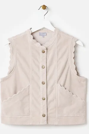 Oliver Bonas Ecru Stone Corduroy Scalloped Waistcoat, size 16