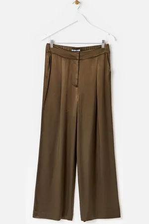 Oliver Bonas Khaki Satin Wide Leg Trousers, size 10
