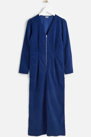 Oliver Bonas Navy Corduroy Zip Through Jumpsuit, size 16