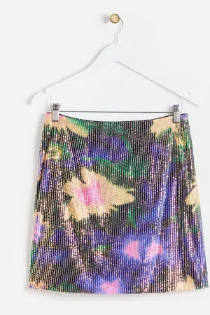 Oliver Bonas Abstract Floral Purple Sequin Mini Skirt, size 18