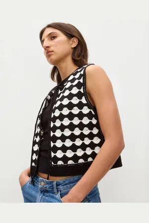 Oliver Bonas Monochrome Scalloped Knitted Tie Waistcoat, size 18