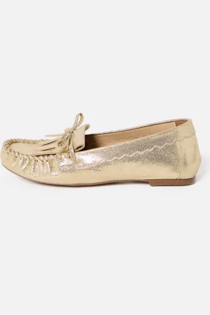 Oliver Bonas Metallic Moccasin Leather Loafers, size UK 8