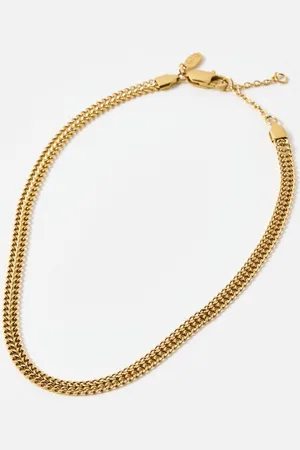Oliver Bonas Sylvia Tone Stainless Steel Waterproof Double Box Chain Necklace