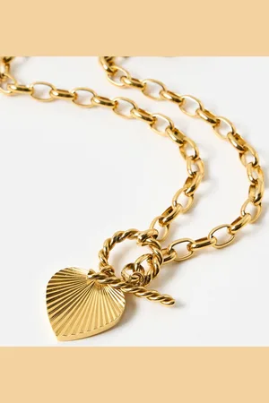 Oliver Bonas Louisa Tone Stainless Steel Waterproof Statement Heart Necklace